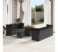 Mokuyary Set di divani da giardino con cuscino con stoccaggio, 10 pezzi, colore nero, set da giardino per esterni, balcone, giardino e terrazze, salone da giardino, per terrazza, balcone, giardino -C