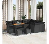 Mokuyary Set di divani da giardino con cuscino con stoccaggio, 13 pezzi, nero, balcone, giardino, lounge ad angolo, salone ad angolo, piccolo mobile lounge da giardino, divano ad angolo, 110 cm