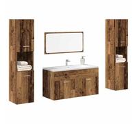 Mokuyary Set di mobili da bagno con effetto legno antico, set moderno con specchio da bagno e mobiletto lavabo 90 x 38,5 x 46 cm
