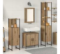 Mokuyary Set di mobili da bagno con mensola con anta 4 pezzi marrone legno cassettiera bagno bagno cucina soggiorno corridoio A3