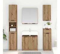 Mokuyary Set di mobili da bagno con ripiano, in legno di quercia Artisan, con specchio da bagno e mobiletto