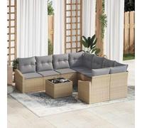 Mokuyary Set di mobili da giardino con cuscino, 9 pezzi, beige e grigio, in rattan sintetico, con sedie e tavolo, mobili da balcone, per terrazze, giardino, balcone