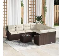 Mokuyary Set di mobili da giardino con cuscino, 9 pezzi, marrone e crema, in rattan sintetico, con sedie e tavolo, set di mobili da balcone, per terrazza, giardino, balcone
