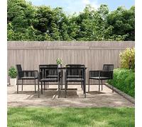 Mokuyary Set di mobili da giardino con cuscino, nero, in polyrattan e acciaio, set di mobili da giardino con sedie e tavolo, per terrazze, giardino, balcone -A