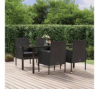 Mokuyary Set di mobili da giardino con cuscino, nero, in polyrattan, set di mobili da giardino con sedie e tavolo, per terrazze, giardino, balcone -A