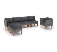 Mokuyary Set salotto da giardino in polyrattan e legno di eucalipto grigio lounge in polyrattan mobili da giardino, divano da giardino, set da esterno modello angolo + 3 X centro + poltrona +