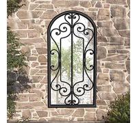 Mokuyary Specchio da giardino nero, 70 x 30 cm, in ferro, specchio rettangolare, per camera da letto, soggiorno, guardaroba