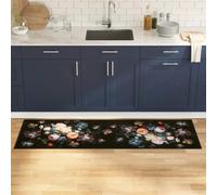 Mokuyary Tappeto da cucina Floreale Nero 180 x 60 cm Velluto Lavabile Corridoio Corridoio Antiscivolo Morbido Anteriore Cucina Bedroom Ponti Hallway Carpet