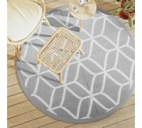 Mokuyary Tappeto da esterno ARAKIL grigio Ø160 cm PP, tappeto da pavimento per interni esterni, balcone, terrazza, giardino, spiaggia, patio -B