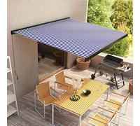 Mokuyary Tenda da sole manuale a cassetta, 350 x 250 cm, blu e bianco, con manovella, tenda da sole per balcone, terrazza, giardino, veranda