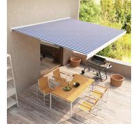 Mokuyary Tenda da sole manuale a cassetta, 400 x 300 cm, blu e bianco, con manovella, tenda da sole per balcone, terrazza, giardino, veranda