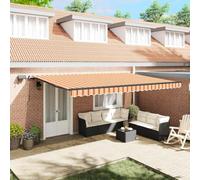 Mokuyary Tenda da sole retrattile giallo e arancione, 500 x 300 cm, con manovella, tenda da sole per balcone, terrazza, giardino, veranda