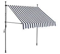 Mokuyary Tenda manuale retrattile con LED 200 cm blu e bianco giardino | Marquise Brise Soleil de Balcone, Tenda da sole per Patio, Terrazza, Esterno