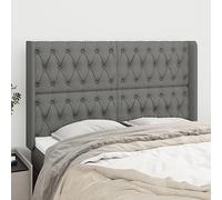Mokuyary Testiera per letto con orecchie, grigio scuro, 163 x 16 x 118/128 cm, tessuto per letto, decorazione della camera da letto -F