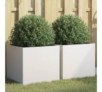 Mokuyary Vaso per piante, 2 pezzi, bianco, 42 x 40 x 39 cm, in acciaio, rettangolare, grande, per interni ed esterni, resistente al gelo, protezione UV