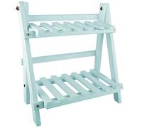 Mokyler Supporto per piante in legno, a 2 ripiani, in legno blu, scaffale pieghevole per piante, per balcone, patio, giardino