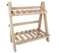 Mokyler Supporto per piante in legno, a 2 ripiani, marrone caldo, scaffale per piante, scaffale pieghevole per piante, per balcone, patio, giardino