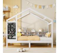Mokylor Letto per bambini 90 x 200 cm, letto Montessori Tree House con protezione contro le cadute e ripiano di stoccaggio, letto da gioco in legno massiccio con tavola da scrittura per ragazzi e