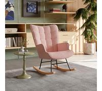 Mokylor Sedia a dondolo per interni ed esterni, sedia a dondolo oversize in vimini con cuscino per patio, giardino, balcone, soggiorno, camera da letto, struttura in metallo (Rosa-A)