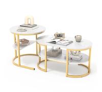 Mokylor Set di 2 tavolini rotondi e rettangolari, set moderno di tavolini placcati in marmo, telaio in metallo, adatto per soggiorno, balcone e ufficio, Goré-A (Goré-A, 80 x 46 x 41 cm)