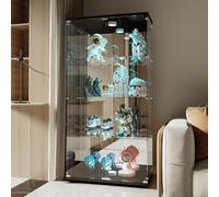 Mokylor Vetrina in vetro a 4 livelli, vetrina per vino in vetro a 2 porte, vetrina di stoccaggio Curio con serratura per il soggiorno, l'ufficio e gli oggetti da collezione (nero, con luce)