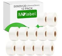 Molabel - 12 rotoli di piccole etichette versatili, compatibili con DYMO S0929120, 25 mm x 25 mm, 9000 etichette autoadesive, adatte per DYMO LabelWriter