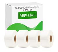 Molabel - 4 rotoli di piccole etichette versatili, compatibili con DYMO S0929120, 25 mm x 25 mm, 3000 etichette autoadesive, adatte per DYMO LabelWriter