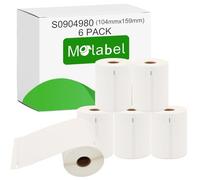Molabel - 6 rotoli di etichette autoadesive S0904980, dimensioni 104 mm x 159 mm, compatibili con DYMO, 220 etichette per rotolo (extra grande), adatte per LabelWriter e 4XL.