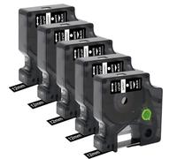 Molabel Confezione da 5 nastri per etichette D1 45021, 12 mm x 7 m, bianco su nero