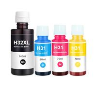 Molabel Inchiostro compatibile con H-P 31/32XL (1 nero,1 ciano,1 magenta,1 giallo). Compatibile con le stampanti H-P Smart Tank 7305,7005,7006,7605 e con la serie H-P Smart Tank Plus 551,555,570