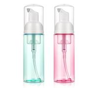 Molain Dispenser per schiuma da 60 ml, 2 contenitori da viaggio in plastica trasparente ricaricabili, per sapone per mani, lavaggio viso, shampoo per ciglia, cura della pelle (verde + rosa)