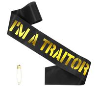 Molain Fascia con lamina dorata, con scritta "I'm A TRAITOR", decorazione per feste in ritardo, traditore, pensionamento, per collega, trasloco, cambiamento di lavoro, per donne e uomini, colore nero
