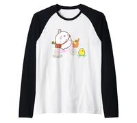 Molang Piu Piu Cavalcando Bicicletta & Skateboard Anime Maglia con Maniche Raglan