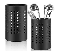 Molbory 2 pezzi nero porta utensili da cucina, 18 x 12 cm e 16 x 10 cm, contenitore scolapiatti, organizer da cucina in acciaio inox, supporto per cucchiai da cucina, rotondo