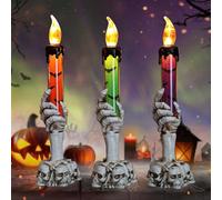 Molbory 3 candele a LED a forma di teschio per Halloween, candele senza fiamma, per Halloween, per feste in costume