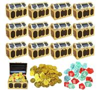 Molbory Set di 12 mini scrigno del tesoro, vintage, per gioielli, caramelle e monete, oro e nero, 7,5 x 5,2 x 5 cm, per compleanni e feste, regalo per bambini