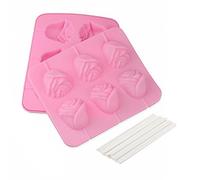 MoldFun - Stampo per lecca-lecca a forma di fiore 3D e 20 bastoncini, in silicone, per caramelle, cioccolatini, gelatine gommose