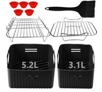 moleath Accessori Friggitrice ad Aria Doppia Zona per Moulinex EZ9018 5,2/3,1 L, Cecotec Cecofry DuoSize 9 L 5,5/3,5 L, 6PCS con stampo in silicone per friggitrice ad aria, Griglia per Air Fryer