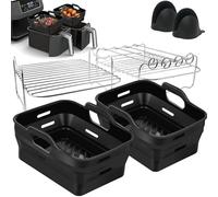 moleath Accessori Friggitrice ad Aria Doppia Zona per Ninja Foodi MAX AF400EU 9,5L, FlexDrawer AF500EU 10,4L, 5PCS Contenitore per Dual Zone Friggitrice ad Aria, con Silicone Teglie e Doppia Griglie