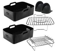 moleath Accessori Friggitrice ad Aria Doppia Zona per Ninja Foodi MAX AF400EU 9,5L, FlexDrawer AF500EU 10,4L, 5PCS Contenitore per Dual Zone Friggitrice ad Aria, con Silicone Teglie e Doppia Griglie