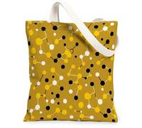 Molecule Canvas Tote Bag per le donne, moderno astratto cerchio Dot autunno giallo lavabile riutilizzabile mercato Tote Bags Idee per fuori, Giallo, 13x15 Inch