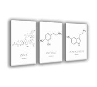 Molecule Prints - Set di 3 poster scientifici, felicità, amore, molecola pace, dopamina, serotonina, ossitocina, 30 x 45 cm