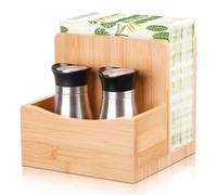 MOLEDINO Portatovaglioli in legno con Porta Sale e Pepe per Bar,Porta Tovaglioli da Tavolo con 2 Scomparti,Organizzatore Verticale per Tovaglioli Posate in Bambù per Cucina Ristorante