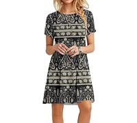 MOLERANI Abiti Estivi da Donna Abito Casual a t-Shirt Abito da Spiaggia da Donna a Maniche Corte (2XL, Boho Floral Black)