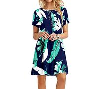 MOLERANI Abiti Estivi da Donna Abito T-Shirt Casual Abito da Spiaggia da Donna a Maniche Corte (M, Stampa Blu)