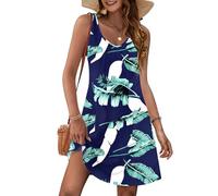 MOLERANI Abiti Estivi da Donna con Scollo a V Abito da Donna Casual Senza Maniche con Tasche Stampa Blu 2XL