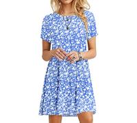 MOLERANI Abiti Estivi da Donna T-Shirt Casual Abito da Spiaggia a Maniche Corte Abito da Donna Swing Largo (2XL, Blue White Flower)