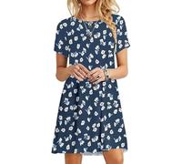 MOLERANI Abiti Estivi da Donna T-Shirt Casual Abito da Spiaggia a Maniche Corte Abito da Donna Swing Ampio Floral Navy S
