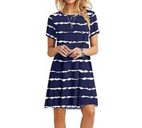 MOLERANI Abiti Estivi da Donna T-Shirt Casual Abito da Spiaggia a Maniche Corte Abito da Donna Swing Largo (XL, Navy Wavy Striped)