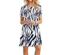 MOLERANI Abiti Estivi da Donna T-Shirt Casual Abito da Spiaggia a Maniche Corte Abito da Donna Swing Largo (L, Bianco Blu Foglia)